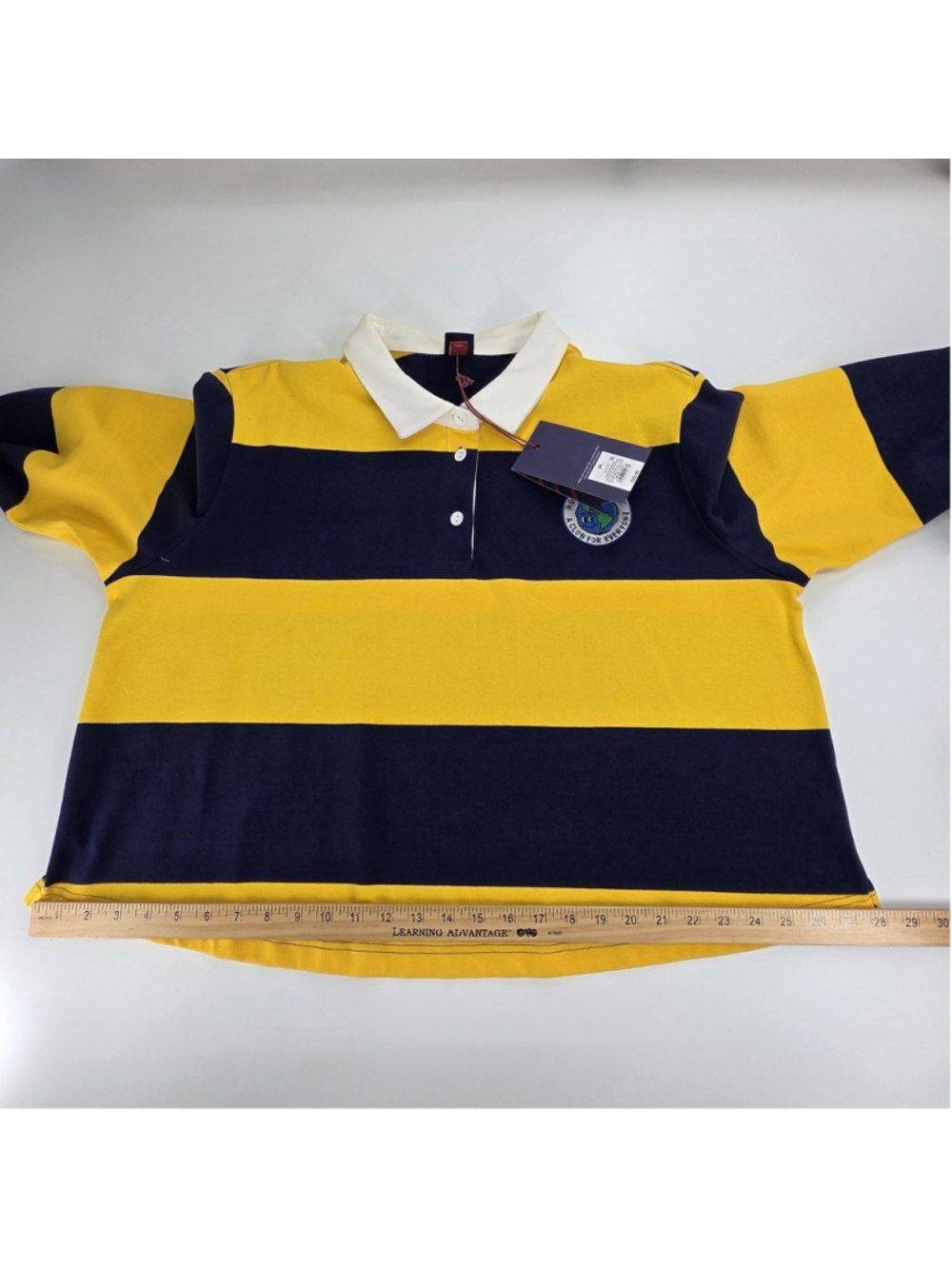 Rowing Blazers Rugby Shirt Womens 2X Yellow Navy Stripe Cropped Prep - Picture 14 of 16